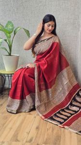 Hand Block Printed Maheshwari Silk Saree