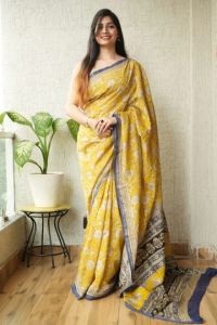 Natural Dye Ajrakh Hand Block Printed Silk Saree