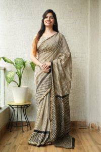 Natural Dye Ajrakh Hand Block Printed Silk Saree