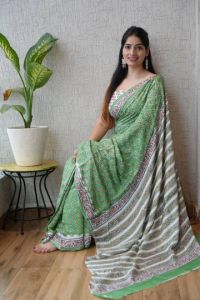 Natural Dye Ajrakh Vanspati Printed Silk Saree