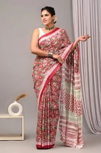 Natural Dye Ajrakh Vanspati Printed Silk Saree