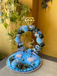 Engagement Ring Platter With Blue Flower Decoration