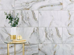 Glossy White & Gold Tile Marble Slab