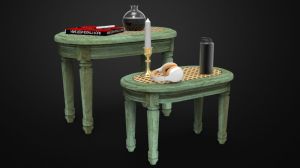 Ovel Green Wooden Coffee Table Set