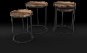 Round Wooden Metal Frame Nesting Table