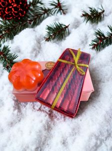 Christmas Gift Box Set with Red Wine Sparkling Pillar Candles, Festive Decorative Package