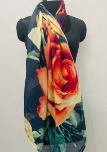 Cotton Silk Square Rose Design Scarf