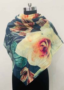 Cotton Square Artistic Floral Print Scarf