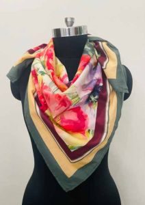 Cotton Square Botanical Theme Scarf