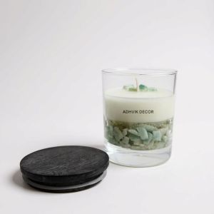 150ml Mouth Blown Stone Glass Candle with Wooden Lid