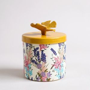 250ml Printed Lavender Pink Metal Candle Jar with Butterfly Lid