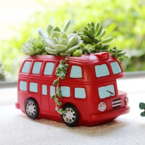 Retro Double Decker Bus Resin Succulent Pot
