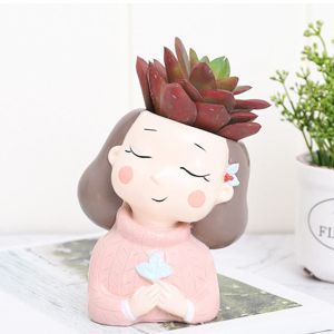 Resin Round Yellow Girl Planter Pot