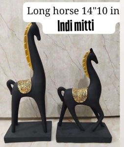 14 Inch Matt Black Long Horse Statue