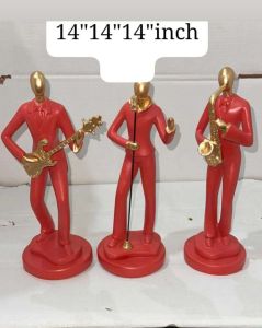 3 Piece Red Musician Statue Sculpture