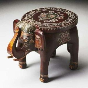 Brown Wooden Handpainted Elephant Table