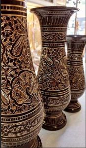 Golden Meenakari Work Metal Flower Vase