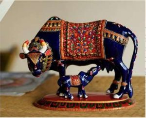 Meenakari Cow Calf Metal Figurine