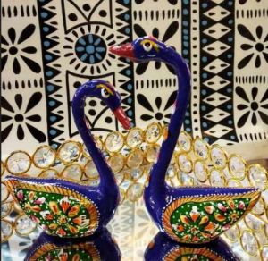 Premium Blue Crafted Swan Pair Statue