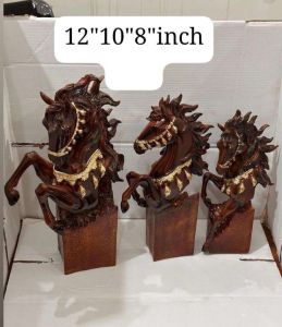Wooden Brown Running Horse Statue