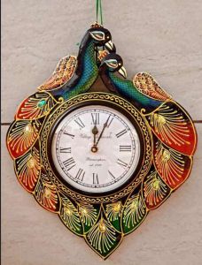 Wooden Peacock Design Wall Clock