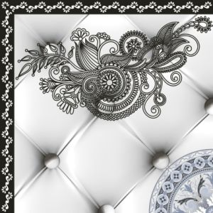 333x333mm White & Black Quilted Floral Ceramic Tile