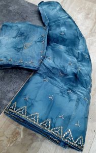 Blue Crushed Designer Saree