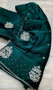 Dark Green Crushed Designer Saree