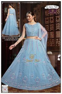 Festive Wear Embroidered Gorgette Net Lehenga Set
