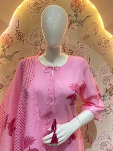 Pink Combric Cotton Printed Ladies Suit Set