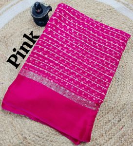 Pink Pure Georgette Bandhej Printed Saree