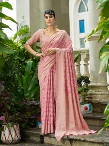 Ladies Pink Cotton Luckhnavi Saree