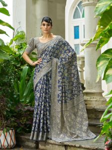 Ladies Blue Cotton Luckhanvi Sarees