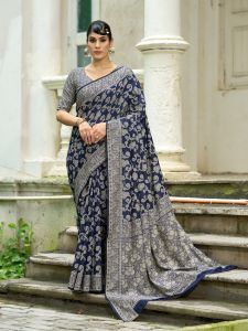 Ladies Dark Blue Cotton  Luckhanvi  Sarees