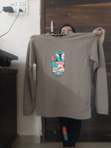 Mens Beige Cotton Artistic Graphic Sweatshirt
