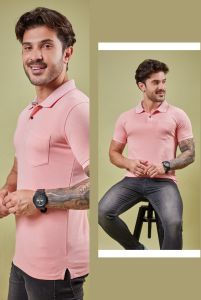 Mens Light Pink Cotton Vibrant Polo T-Shirt