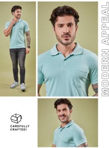 Mens Light Blue Cotton Cool Polo T-Shirt