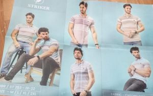 Mens Beige Cotton Striped Polo T-Shirt