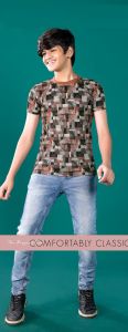 Mens Brown Printed Geometric T-Shirt