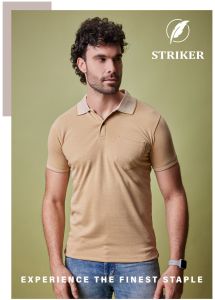 Mens Cotton Beige Polo T-Shirt