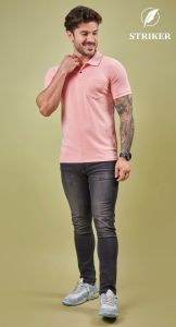Mens Light Pink Cotton Vibrant Polo T-Shirt