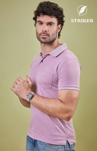 Mens Light Purple Cotton Elegant Polo T-Shirt