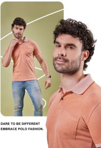 Mens Peach Cotton Bold Polo T-Shirt