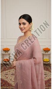 Light Pink Embroidery Silk Saree