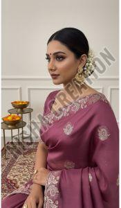 Mauve Embroidery Silk Saree