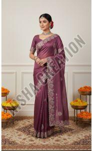 Mauve Embroidery Silk Saree