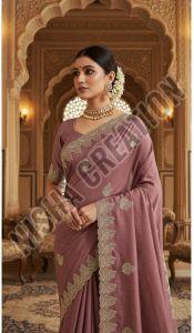 Rose Taupe Embroidery Silk Saree