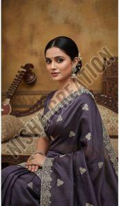 Black Coral Embroidery Silk Saree