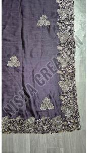 Black Coral Embroidery Silk Saree