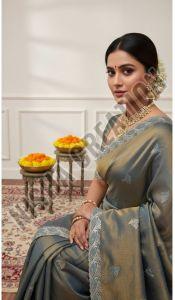 Fuscous Grey Embroidery Silk Saree